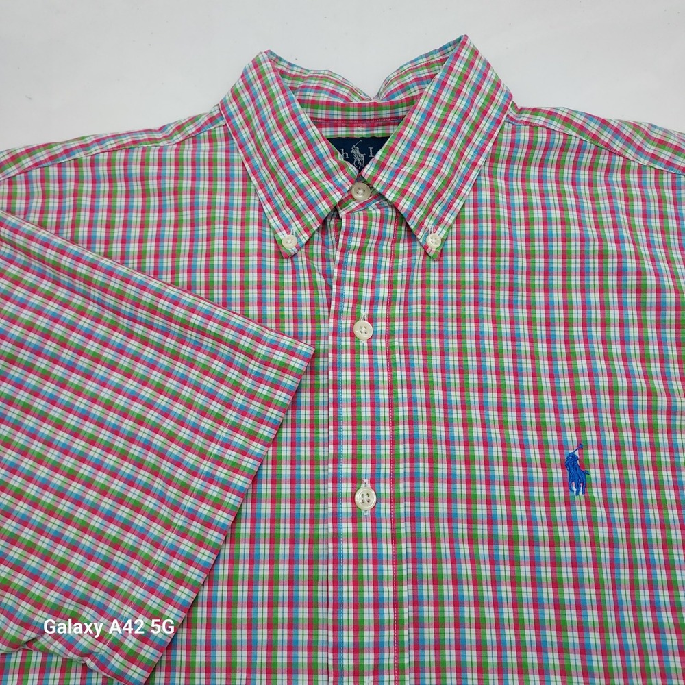 Polo Ralph Lauren Yarmouth Mens 15 Button Down Shirt Short Sleeve Check Cotton‎